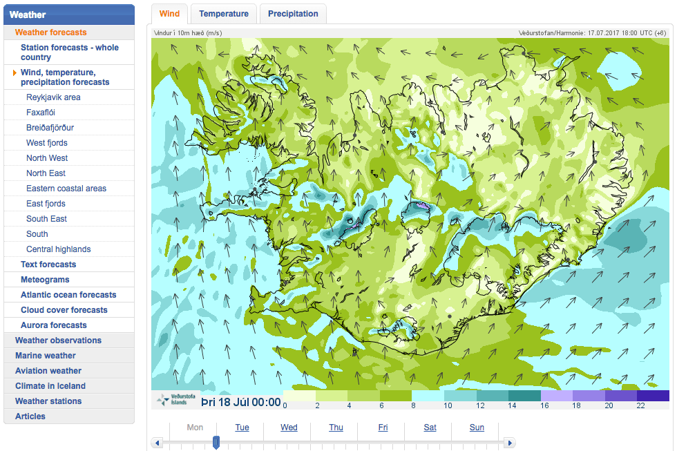 冰島自助追極光 冰島風向圖 冰島風力圖